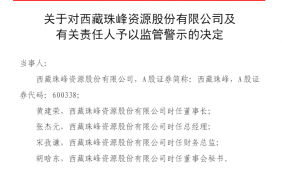 西藏珠峰业绩预告大幅偏差时任高管遭上交所监管警示